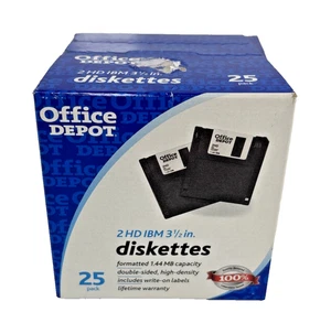 NEW SEALED 25 Office Depot 2HD IBM Formatted 3.5” Floppy Disks Diskettes 1.44 MB - Afbeelding 1 van 4