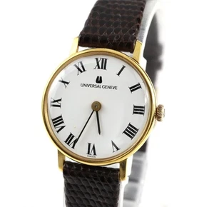 Vintage Universal Geneve 16K Gold Plated Ladies Manual Watch 25mm White Dial - Picture 1 of 17