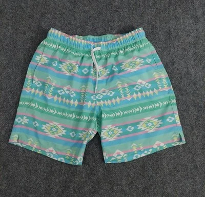 Costume da bagno fondo orso medio verde azteco blu coulisse tasche fodera 7" ins - Immagine 1 di 4