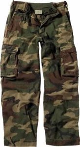 Kids Woodland Camo Paratrooper Fatigues Cargo Pants Washed Vintage Army Military - Picture 1 of 1