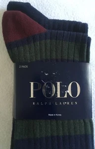 Ralph Lauren Polo 2er-Pack Socken dunkelblau/grün gestreift & einfarbig dunkelblau neu mit Etikett - Bild 1 von 6