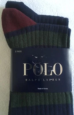 Paquete de 2 calcetines Polo Ralph Lauren azul marino/verde a rayas y azul marino liso nuevos con etiquetas Foto 1 de 4