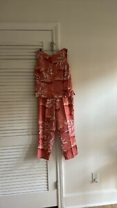 Tommy Bahama Tropical Peach Matching Top & Pant 100% Silk SZ S Top and SZ 6 Pant