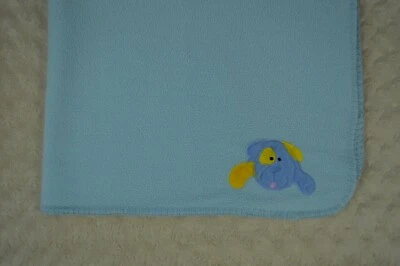 Blankets & Beyond Puppy Dog Baby Blanket Blue Yellow Stitched Edge Fleece - Image 1 of 4