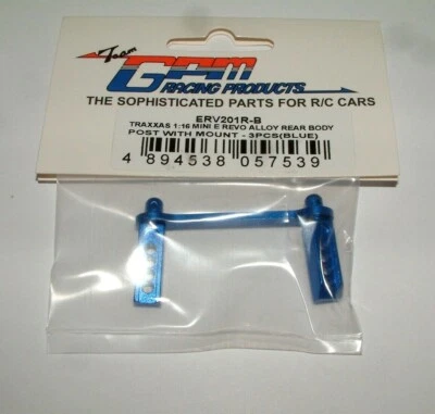 TRAXXAS MINI E-REVO  GPM REAR BODY POSTS WITH MOUNT BLUE ALUMINUM ERV201R-B - Image 1 of 2