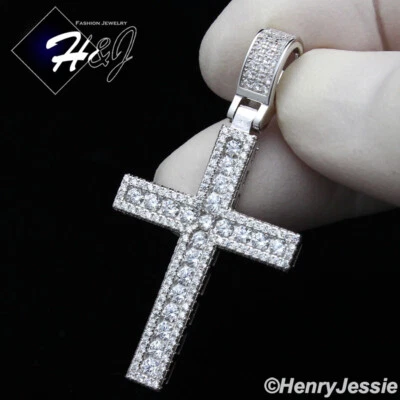COLGANTE CRUZ PLATA ESTERLINA 925 SÓLIDA ICY BLING CIRCONITA 3D PLATA ESTERLINA HOMBRE MUJER*SP298 Foto 1 de 4