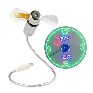Home Workstation USB Powered Clock Office Desk Fan LED Night Light Computer Mini - Picture 1 of 12