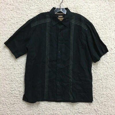 Bruno Button Up Shirt Large Adult Black Pure Linen Short Sleeve Camp Mens L - Image 1 of 4