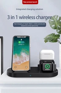 Chargeur sans fil 3 en 1 - Noir - Téléphone, montre et dosettes ! Livraison canadienne - Photo 1 sur 7