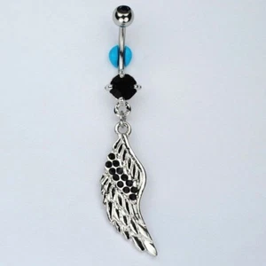 Angel Wing Dangle Belly Ring Bar Spiritual Feather Navel Piercing Jewelry (D10) - Picture 1 of 1