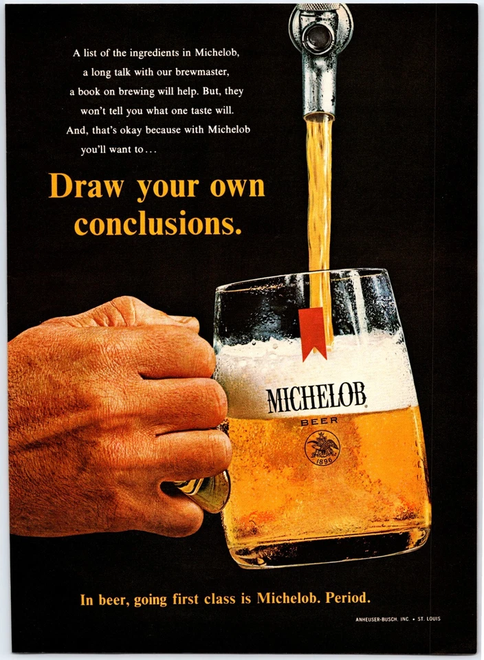 PRINT AD 1968 Michelob Beer Draw Your Own Conclusions Tap Fill Mug 8x11 - Image 1 of 1