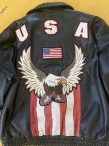 Leather USA SZ XL Jacket Motorcyle Black American Eagle Flag Red Biker Jacket - Picture 1 of 10