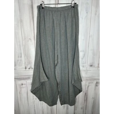 PANTALONES DE PLAYA BOHO LAGENLOOK DRAPEADOS PIERNA ANCHA 100 % LINO VERDE AZULADO BRYN WALKER M Foto 1 de 4