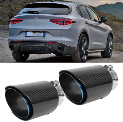 2x 2.5" In 3.5" Out Fibra de Carbono Silenciador Trasero Punta de Escape Borde Para Alfa Romeo Foto 1 de 4