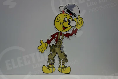 Reddy Kilowatt HARD HAT TIPPER Electric Power Die Cut SIGN ELECTRICIAN GIFT - Image 1 of 4
