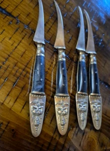 Vintage S. SAMRAN THAILAND BRONZE HORN HANDLE SEAFOOD 4 PIECE PARING KNIFE SET - Picture 1 of 20