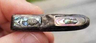 1-5/8" STERLING SILVER W/ABALONE SHELL RAISED ACCENTS TIE BAR~MEXICO~ALPACA~.925 - Image 1 of 4