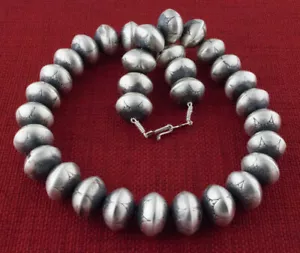 21" Handmade Sterling Silver Bead Necklace By Navajo Artist Jan Mariano - Picture 1 of 2