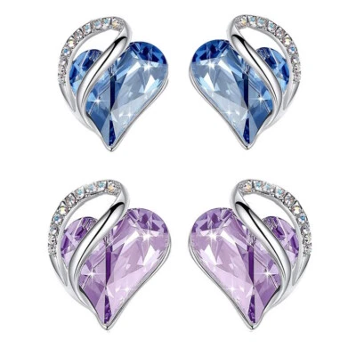 Aretes con piedra de nacimiento cristal amor forma de corazón acero inoxidable mujeres niñas Foto 1 de 3
