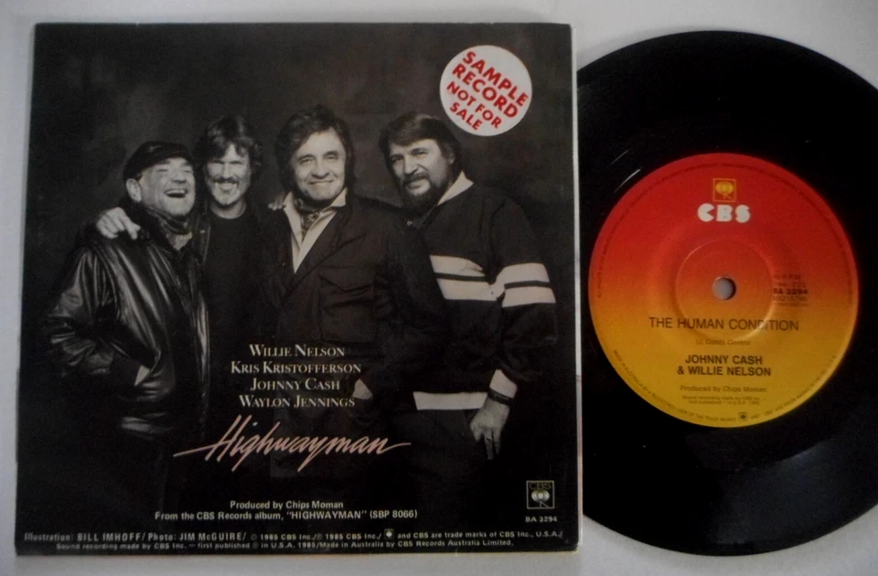 HIGHWAYMAN 7'' RARE Promo CBS Australia 45 CASH JENNINGS NELSON KRISTOFFERSON - Image 1 of 2