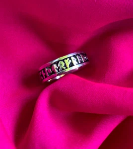 Badali Rune Stone Sterling Silver Ring Power Inspiration Wisdom Strength Size 10 - Picture 1 of 12
