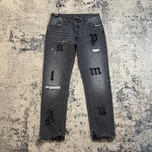 Jeans uomo toppa logo Palm Angels 34 nero invecchiato classico bottoni fly denim - Foto 1 di 13