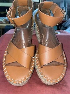 DAMEN KUNSTLEDER KEILABSATZ ESPADRILLE KNÖCHELRIEMEN SANDALEN 9 NEU - Bild 1 von 7