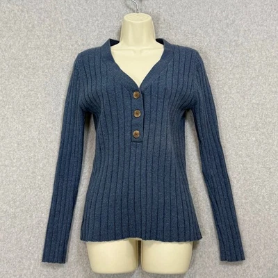 Sundance Modern Wonder Ribbed Henley Sweater Size M Cotton Silk Cozy Modern - Image 1 of 4