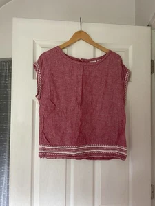 Sigrid Olsen Size XS 100% Linen Red Top w/ White Embroidery Details Button Back - Imagen 1 de 4