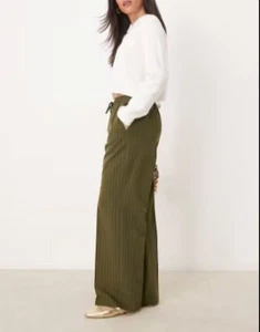 ASOS DESIGN tailored pull on trousers in olive stripe - Picture 1 of 2