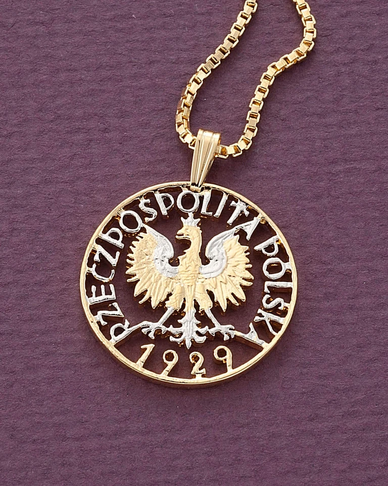 Collar colgante de moneda de águila polaca moneda polaca cortada a mano - 1" de diámetro, (# 257  Foto 1 de 3