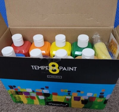 Magicfly 8 Colors Tempera Paint 473 ml / 16 fl oz Washable Non-Toxic w/Brushes  - Image 1 of 4