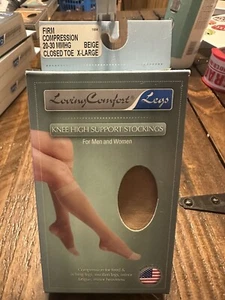 NIB Loving Comfort Fashion Knee High Stockings FIRM COMPRESSION BEIGE (XL) - Picture 1 of 3