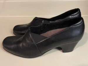 Clarks Everyday Sugar Spice Loafers Womens 10W Black Leather Pump Heel Slip On - Picture 1 of 7