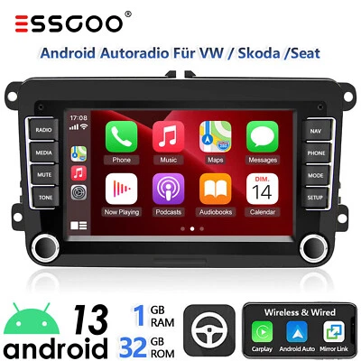 Autoradio 2DIN 32G Android 13 Carplay GPS RDS Per VW GOLF 5 6 Passat Touran Polo - Immagine 1 di 4