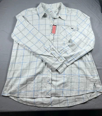 Vineyard Vines Flannel Plaid Button Down Shirt Womens Sz 16 Gray/Blue Cotton NWT - Image 1 of 4