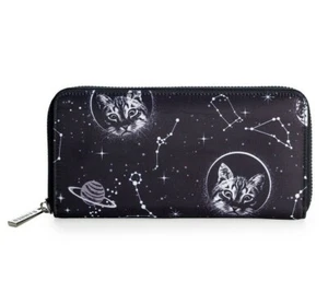 Billetera de embrague Lost Queen Space Cat Kitty Celestial Constellation Star WT41080BLK - Imagen 1 de 3