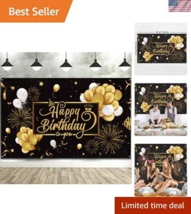 Glittering Balloons & Fireworks Birthday Backdrop Banner - Elegant Decoration - Picture 1 of 9