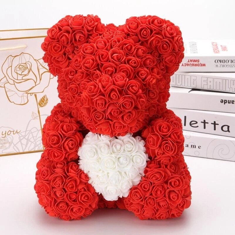 MY GIFT MY CHOICE Rote Rose Teddybär mit Herz Geschenk Valentinstag & Geburtstag & Weihnachtsgeschenk