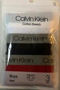 NIP CALVIN KLEIN BOYS 1 WHITE 1 NAVY 1 RED BRIEF UNDERWEAR SIZE X/SMALL 4-5  - Picture 1 of 2