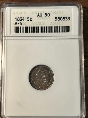 MEDIA MONEDA DE DIEZ CENTAVOS 1834 ANACS AU 50 V-4 580833 Foto 1 de 4