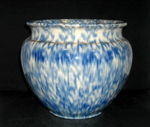 Large Blue & White Sponged Spatterware Jardiniere Flowing Spatter Stoneware - Picture 1 of 5