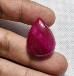 25.25 CARAT RED RUBY DYED GEMSTONE PEAR CABOCHON LOOSE 20X27 MM GEMS - Picture 1 of 8