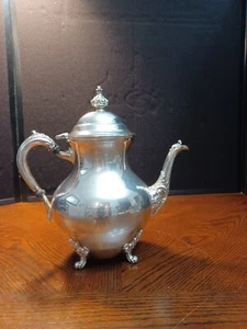VINTAGE ANTIQUE SILVER-PLATE FOOTED COFFEE TEA POT - SRS - Picture 1 of 13