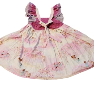 Cherry Blossom Forest Flutter Sleeve Whimsy Twirl Dress SZ 10 Rabbit Bunny Horse - Picture 1 of 6