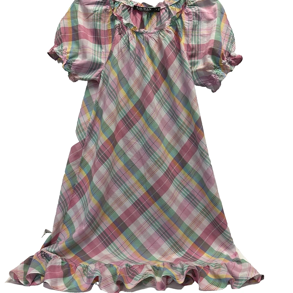 Vestido infantil Lauren Ralph Lauren rosa a cuadros talla pequeña etiqueta negra niñas Foto 1 de 4