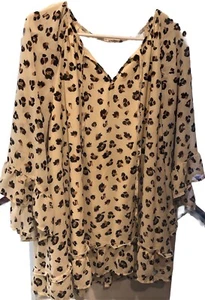 Jodifl Blouse Shirt Women's Sz 2XL  Leopard Cheetah Print Balloon Sleeve READ - Picture 1 of 15