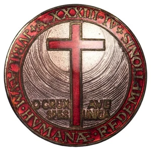 Vatican insigne broche de pèlerin vers 1930 O CRUX AVE SPES UNICA bronze émaillé - Picture 1 of 2