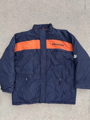 Vintage Puma Broncos Navy Blue Orange Puffer Jacket Men’s XL Insulated Coat - Image 1 of 4