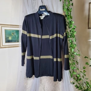 Esclusivo set cardigan Misook camicia manica corta maglia a righe aperto davanti L/XL - Foto 1 di 6